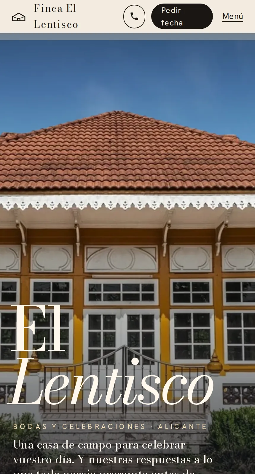 Demo de diseño de Finca El Lentisco (negocio ficticio), vista en el móvil