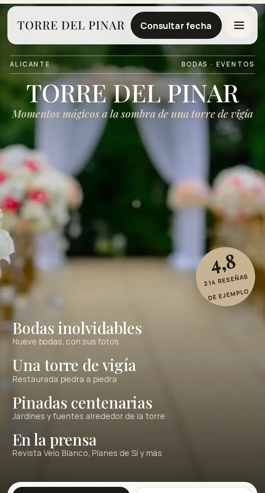 Demo de diseño: web de una finca de bodas